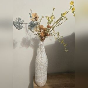 Neutral White & Cream Decorative Ceramic Vase with Floral Etching
